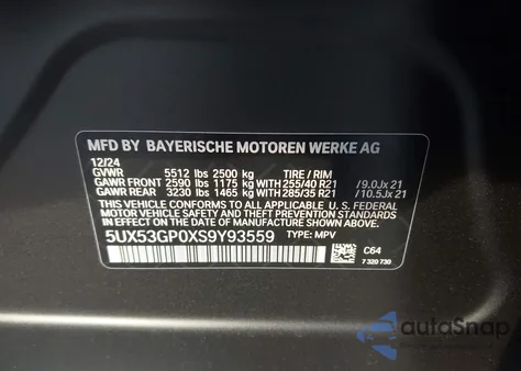 2025 BMW X3 30 xDrive z USA, uszkodzony, nr VIN 5UX53GP0XS9Y93559